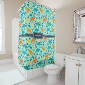 Türkis | Niedlich farbige Dinosaurier Muster Kids Duschvorhang (Beispiel)