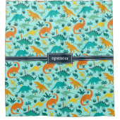 Türkis | Niedlich farbige Dinosaurier Muster Kids Duschvorhang (Vorderseite)