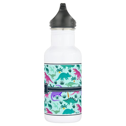 Türkis | Niedlich farbige Dinosaurier Muster Kids Edelstahlflasche (Rechts)