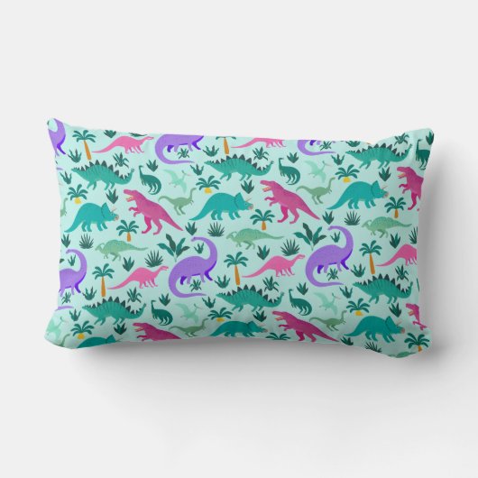 Türkis | Niedlich farbige Dinosaurier Muster Kids  Lendenkissen (Rückseite)