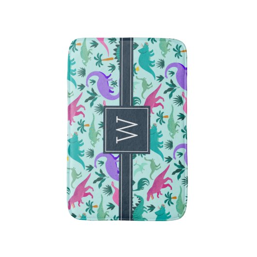 Türkis | Niedlich farbiges Dinosaurier-Muster Kid Badematte (Vorderseite Vertikal)
