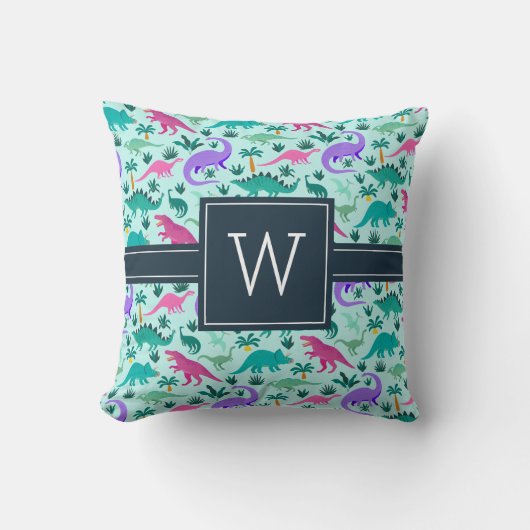Türkis | Niedlich farbiges Dinosaurier-Muster Kid Kissen (Vorderseite)