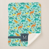 Türkis | Niedlich farbiges Dinosaurier-Muster Kid  Sherpadecke (Vorderseite)