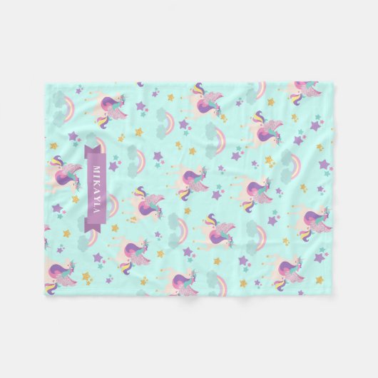 Türkis | Niedlich Rainbow Unicorn Muster Fleece Bl (Vorderseite (Horizontal))