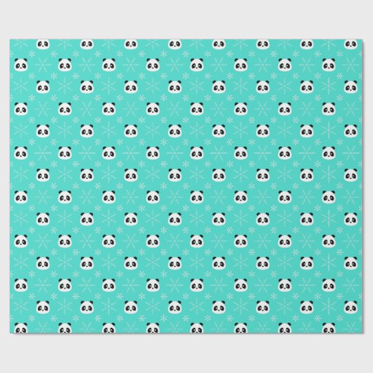 Türkis - Niedliche Pandas mit Schneeflocken Geschenkpapier (Flach)