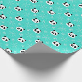 Türkis - Niedliche Pandas mit Schneeflocken Geschenkpapier (Ecke)