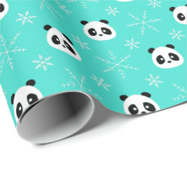 Türkis - Niedliche Pandas mit Schneeflocken Geschenkpapier