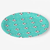 Türkis - Niedliche Pandas mit Schneeflocken Pappteller (Schrägansicht)