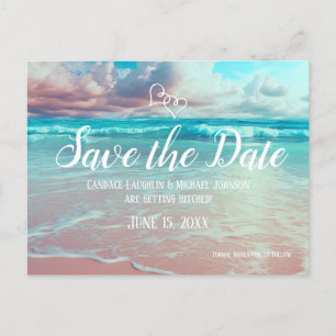 Türkis Ocean Beach Heart Wedding Save the Date Postkarte