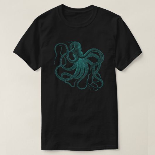 Türkis Octopus Vintag Illustration T - Shirt (Design vorne)