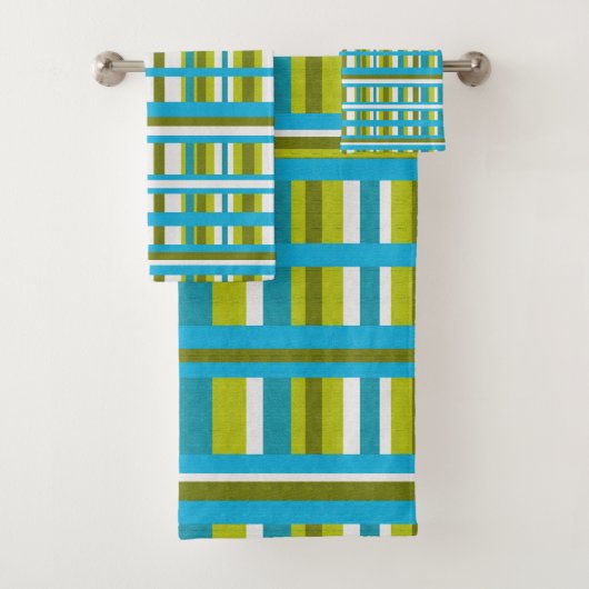 Türkis, Olive & Lime Green Kariert Badhandtuch Set (Insitu)
