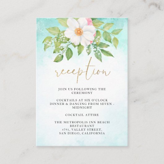 Türkis Ombre Anemone Floral Hochzeitsempfang Begleitkarte (Vorderseite)