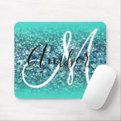 Türkis Ombre Aquamarin Blue Glam Glitzer Monogram Mousepad (Mit Mouse)