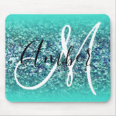 Türkis Ombre Aquamarin Blue Glam Glitzer Monogram Mousepad (Vorne)