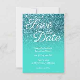 Türkis Ombre Aquamariner Glitzer Save the Date Einladung