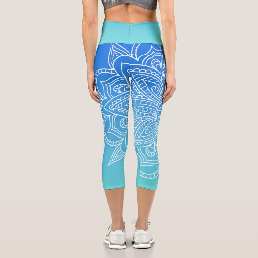 Türkis Ombre Blue Mandala Yoga Capri Leggings (Rückseite)