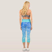 Türkis Ombre Blue Mandala Yoga Capri Leggings (Rückseite)