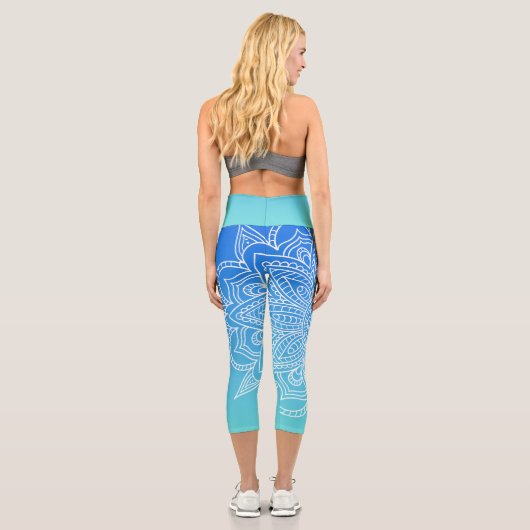 Türkis Ombre Blue Mandala Yoga Capri Leggings (Rückseite)