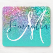 Türkis Ombre farbenfroher Mermaid Glitzer Monogram Mousepad (Vorne)