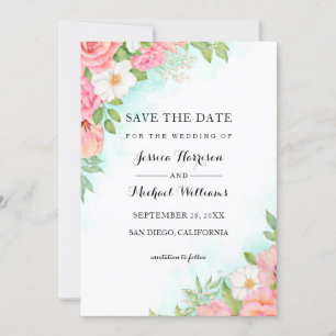 Türkis Ombre Floral Bouquet Rose Wedding Save The Date