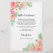 Türkis Ombre Floral Wedding Welcome Itinerary (Vorderseite)