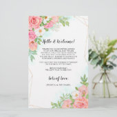 Türkis Ombre Floral Wedding Welcome Itinerary (Stehend Vorderseite)
