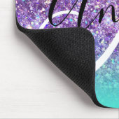 Türkis Ombre Lila Glam Glitzer Monogram Mousepad (Ecke)