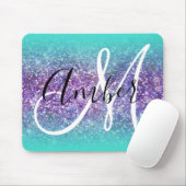 Türkis Ombre Lila Glam Glitzer Monogram Mousepad (Mit Mouse)