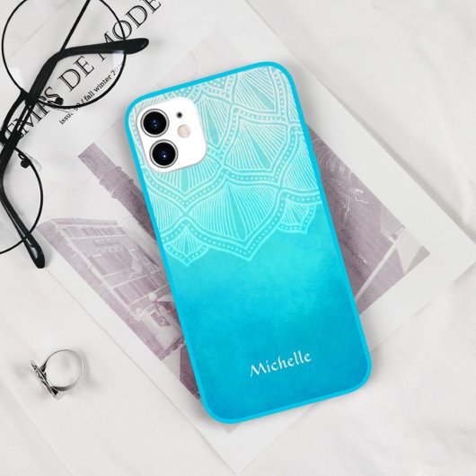 Türkis Ombre Mandala Personalisiert Monogram Case-Mate iPhone Hülle