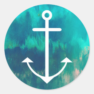 Türkis Ombre Nautical Runder Aufkleber