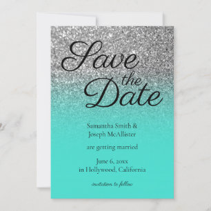 Türkis Ombre Silver Glitzer Save the Date Einladung