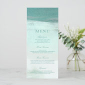 Türkis Ombre Watercolor Beach Wedding Menu Menükarte (Stehend Vorderseite)