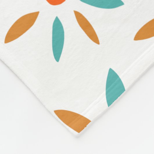 Türkis Orange Abstrakte Blume Muster Mid Mod Fleecedecke (Ecke)