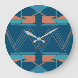 Türkis Orange auf Dark Blue Zig-Zag Südwest Große Wanduhr