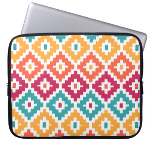 Türkis Orange Azteken-Stammesdruck Ikat-Diamantmus Laptopschutzhülle