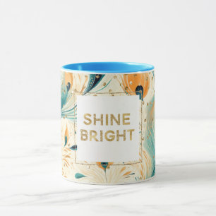 Türkis Orange Creme Pfau Glitter Glanz Tasse
