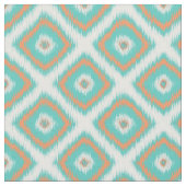Türkis Orange Diamond Squares Ikat Pattern Stoff (Nahaufnahme)