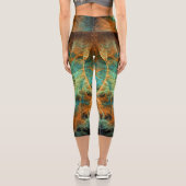 Türkis+Orange Fraktal Wirbel V1 Capri Leggings (Rückseite)