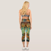 Türkis+Orange Fraktal Wirbel V1 Capri Leggings (Rückseite)