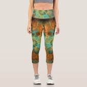 Türkis+Orange Fraktal Wirbel V1 Capri Leggings (Vorderseite)