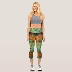 Türkis+Orange Fraktal Wirbel V1 Capri Leggings