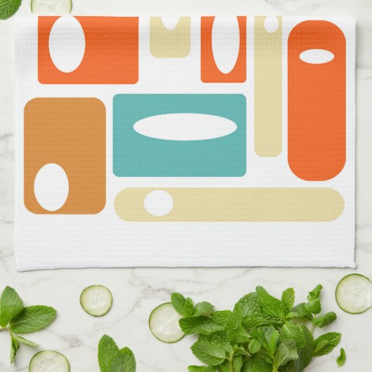 Türkis Orange Geometrie Mitte Jahrhundert Moderne Geschirrtuch (Gefaltet)