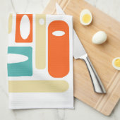 Türkis Orange Geometrie Mitte Jahrhundert Moderne Geschirrtuch (Viertel Falte)