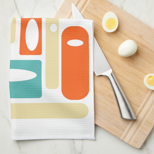 Türkis Orange Geometrie Mitte Jahrhundert Moderne Geschirrtuch (Viertel Falte)