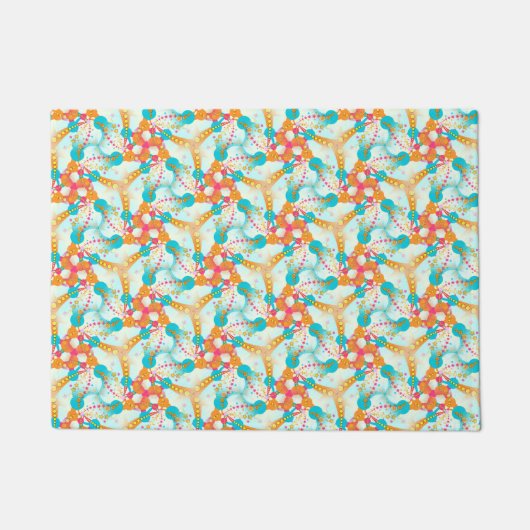 Türkis + Orange Geometrisches Muster matt Fußmatte (Vorderseite)