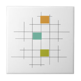 Türkis Orange Green Lines Square Mitte Jahrhundert Fliese