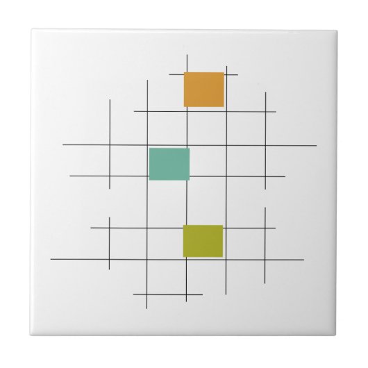 Türkis Orange Green Lines Square Mitte Jahrhundert Fliese (Vorderseite)