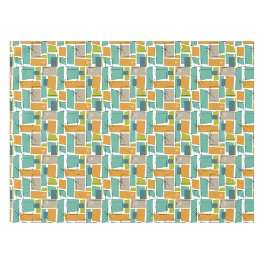 Türkis Orange Green Squares Sternexplosion Mid Mod Tischdecke (Vorderseite (Horizontal))