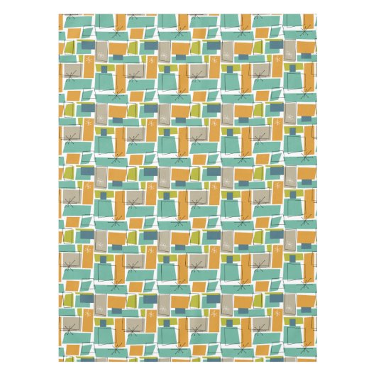 Türkis Orange Green Squares Sternexplosion Mid Mod Tischdecke (Vorderseite)