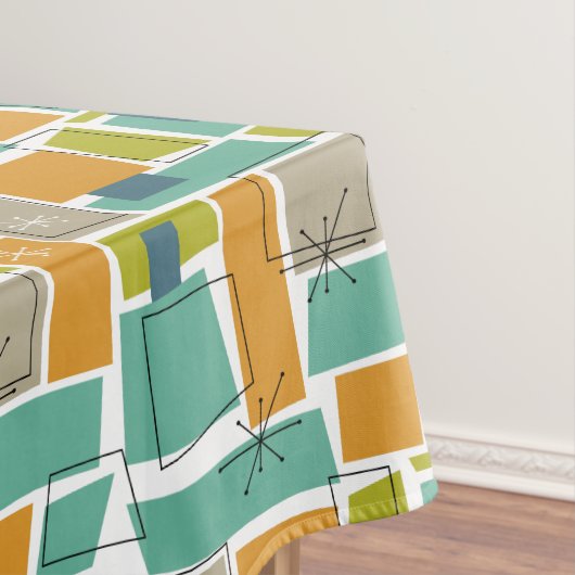 Türkis Orange Green Squares Sternexplosion Mid Mod Tischdecke (Beispiel)